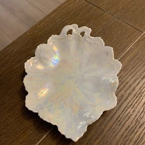 Pearlized White Leaf-Shaped Dish.  Marked M Z Austria on the reverse side.